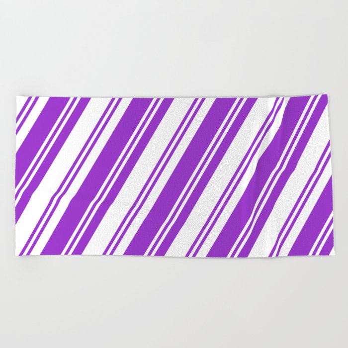 Dark Orchid & White Colored Lined/Striped Pattern Beach Towel