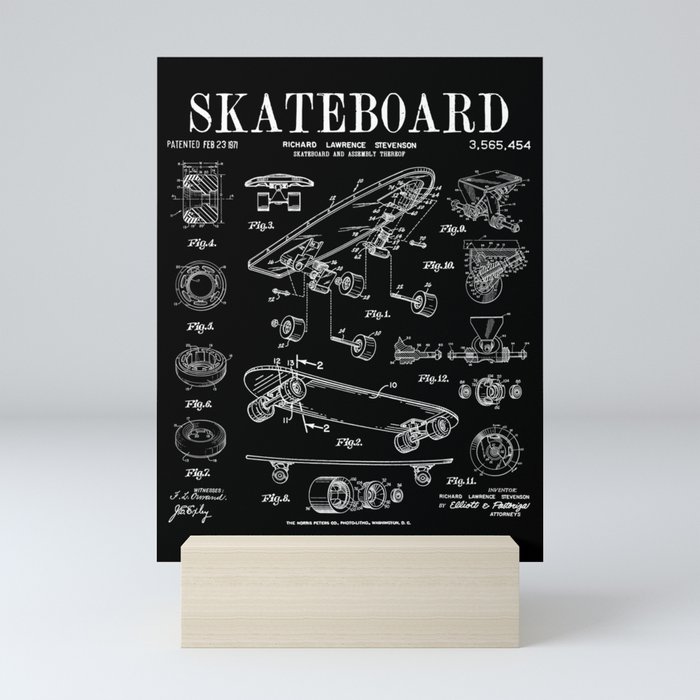 Skater Skateboard Skateboarding Vintage Patent Drawing Print Mini Art Print
