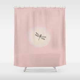 Sketched Dragonfly and Watercolor Brush Stroke on Pastel Pink Shower Curtain