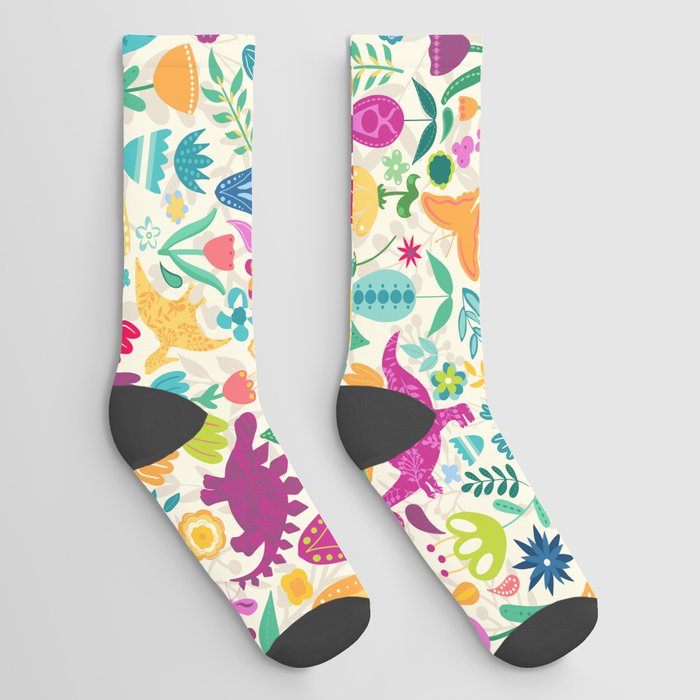 Maximum Folk Dinosaur Floral Pattern Light Socks