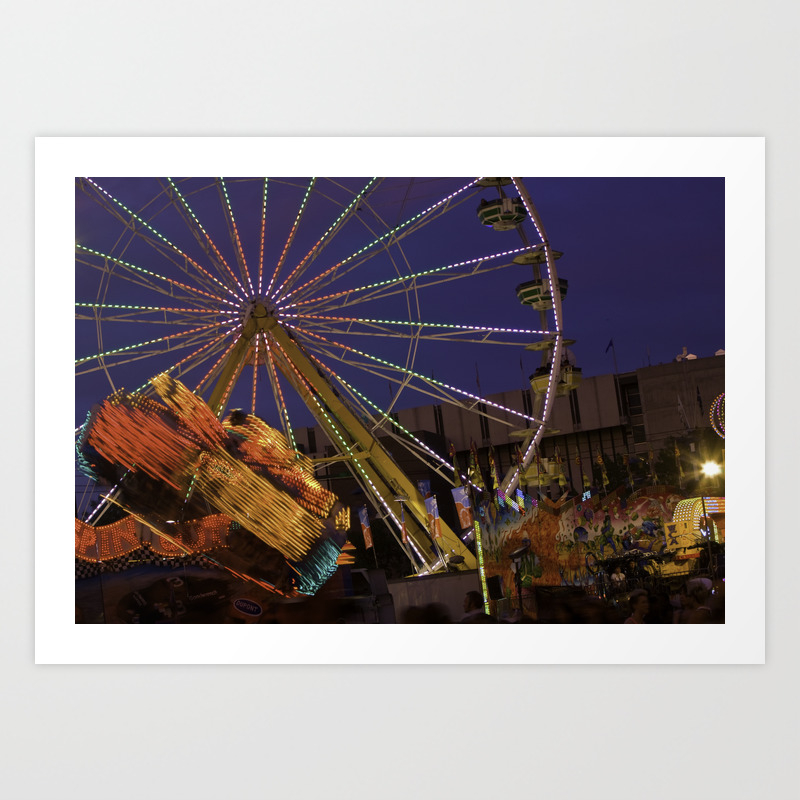 Ferris Wheel At Night Ferris Fun Amusement Art Print By Janicemf Society6