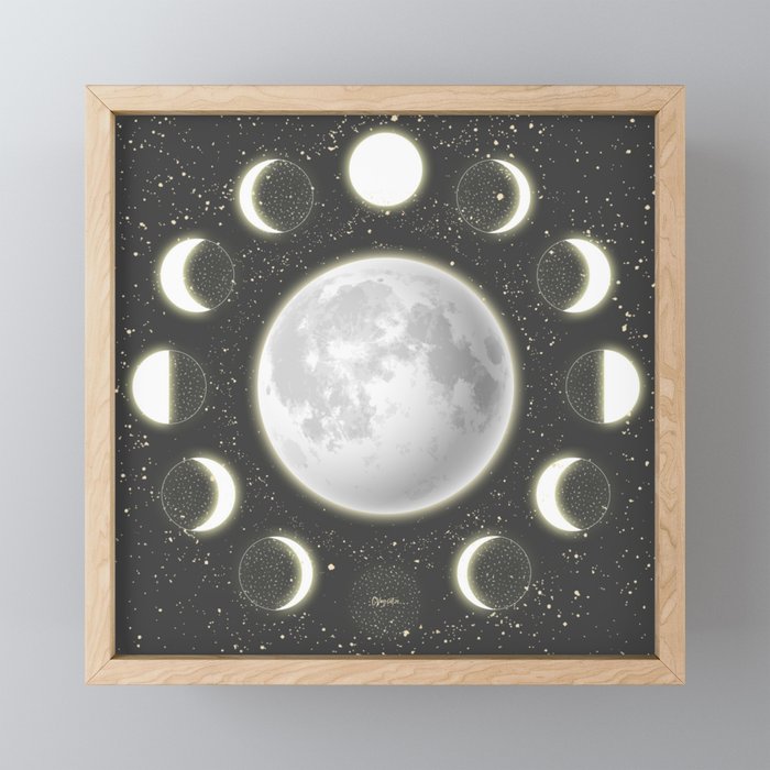 Telescope Dreamy Shine-Phases of the Moon Framed Mini Art Print