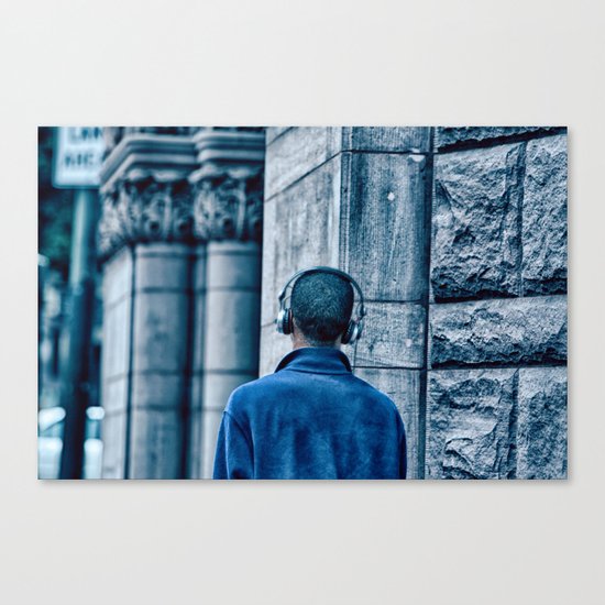 Man headset blue Canvas Print