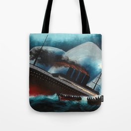 Sinking of the <Titanic> White Star Liner cruise ship in the north Atlantic sea nautical maritime landscape painting Tote Bag