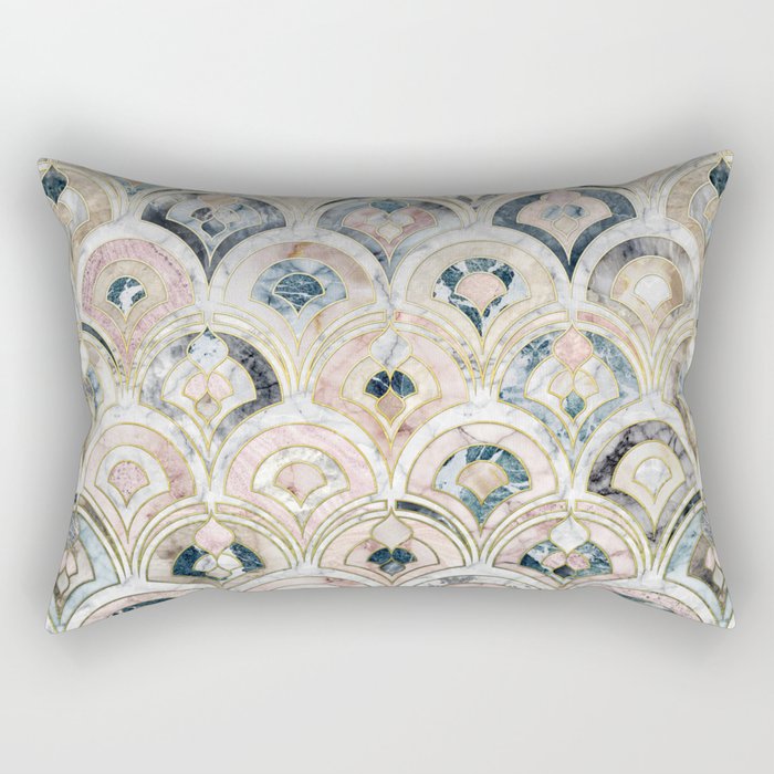 Art Deco Marble Tiles in Soft Pastels Rectangular Pillow