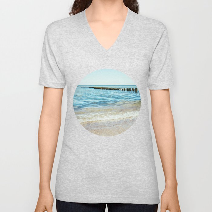 Wave Closeup At Blue Sea | Summer Beach Shore V Neck T Shirt