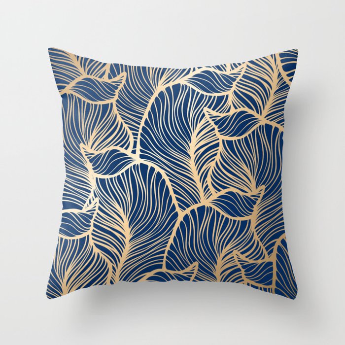 Gold Luxury Leaves Floral Royal Seamless Pattern on Navy Blue