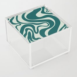 Retro Swirl Hand-Painted Lines in Teal + Mint Green Acrylic Box