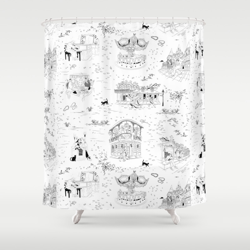New Orleans Toile Shower Curtain By, Toile Shower Curtains Black White