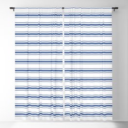 Mattress Ticking Wide Horizontal Stripe in Dark Blue and White Blackout Curtain