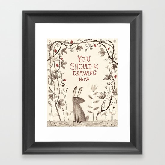 Rabbit says 'draw'! Framed Art Print