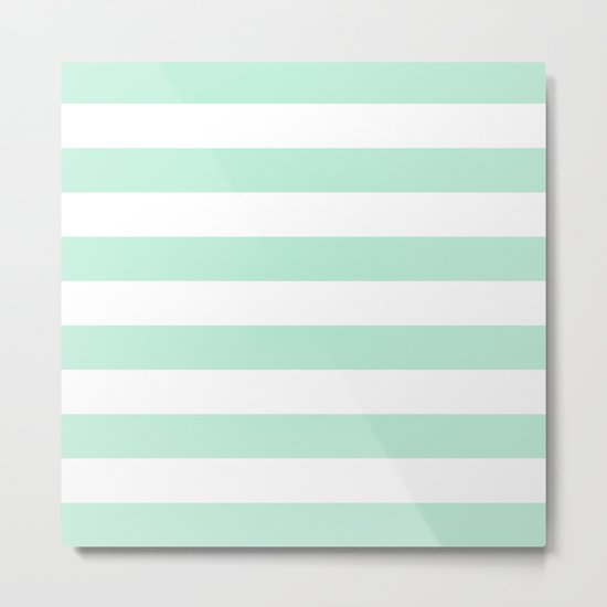 Stripe Horizontal Mint Green Metal Print