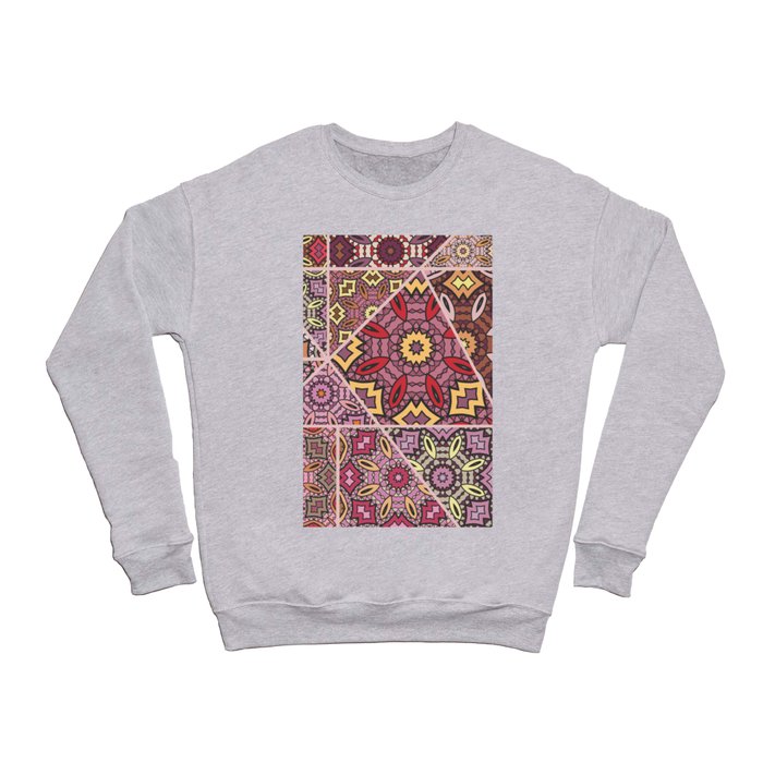 Vintage patchwork quilt pattern. Vintage decorative collage. Hand drawn background. Indian, Arabic, Turkish motifs. Abstract colorful doodle pattern in mosaic style Crewneck Sweatshirt