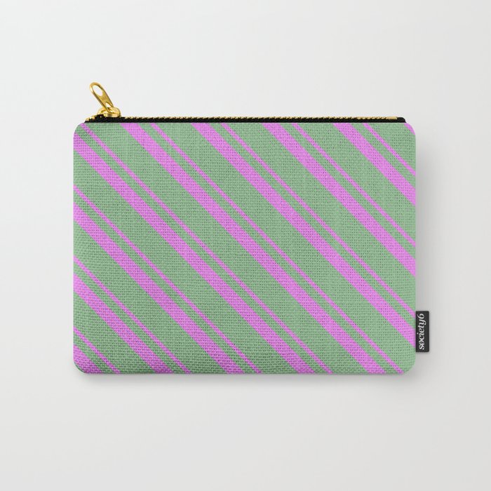 Violet & Dark Sea Green Colored Striped/Lined Pattern Carry-All Pouch