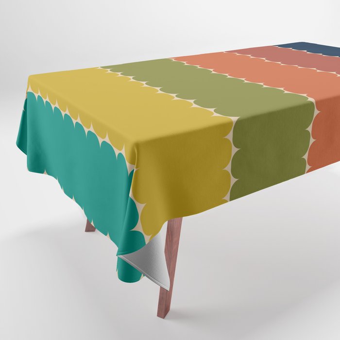 Retro Pod Stripes Pattern in Mid Century Modern Colors Tablecloth