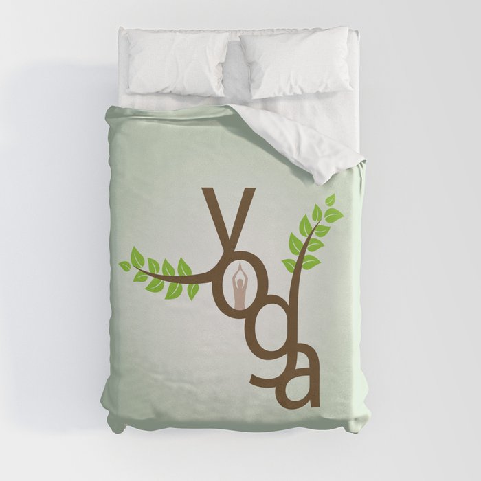YOGA meditation and sun salutation stylized typography Duvet Cover