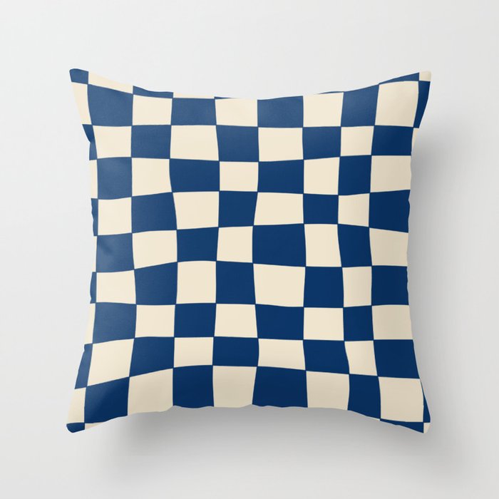 Hand Drawn Checkerboard Pattern (navy blue/cream) Throw Pillow
