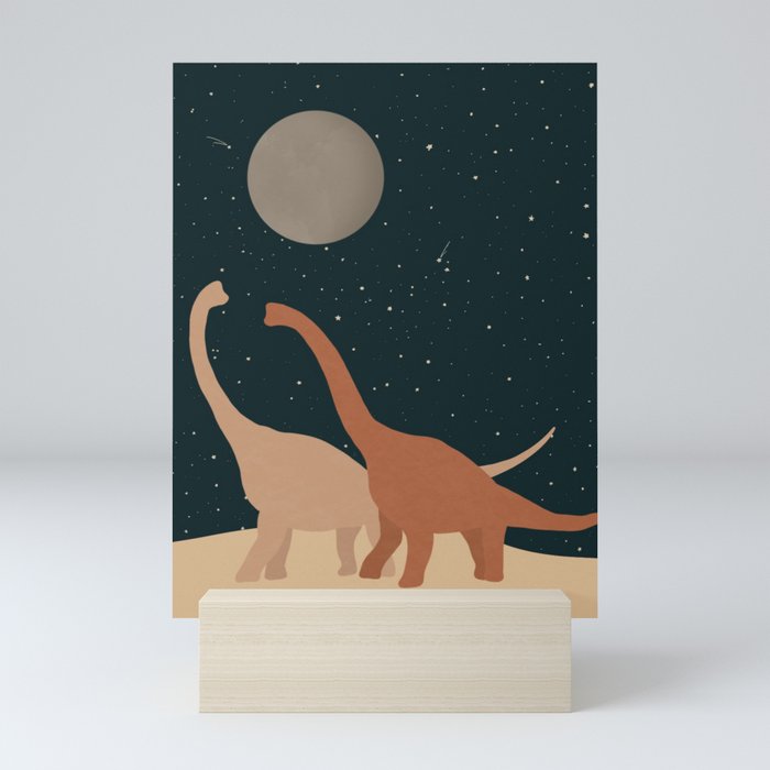 dinosaurs on a night walk  Mini Art Print