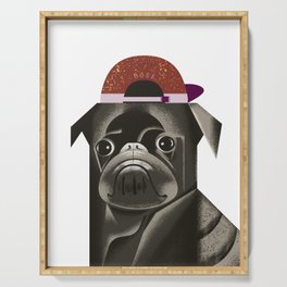 cute animal-black dog 2-red hat,puppies,gift Serving Tray