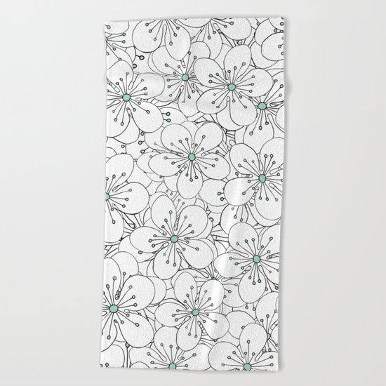 Cherry Blossom Mint Beach Towel