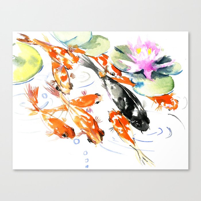 Nine Koi Fish 9 Koi Feng Shui Artwork Asian Watercolor Ink