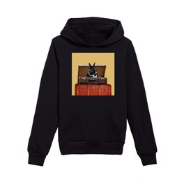 Black and white Rabbit in suitcase Kids Pullover Hoodie