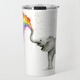Baby Elephant Spraying Rainbow Travel Mug