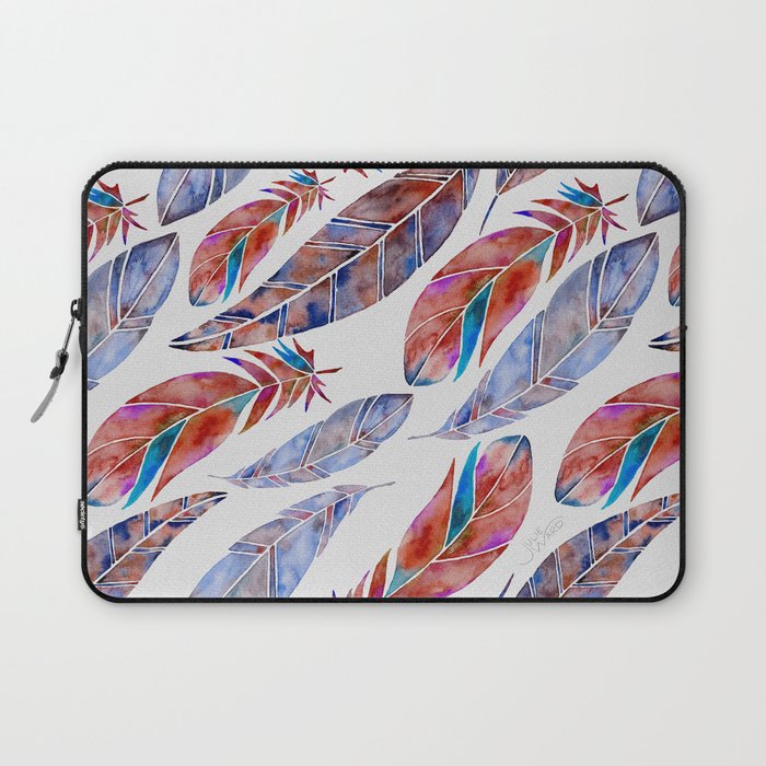 Watercolor Feathers Pattern - Red, Blue, and Purple Laptop Sleeve