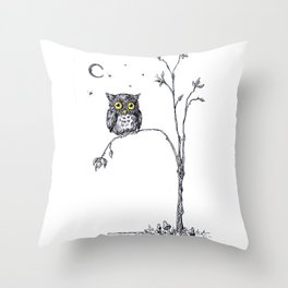 owl in the moonlight under the stars too big for his little tree Deko-Kissen | Midnight, Blackandwhite, Homesweethome, Spells, Popart, Stars, Witches, Gardens, Mushrooms, Owls 