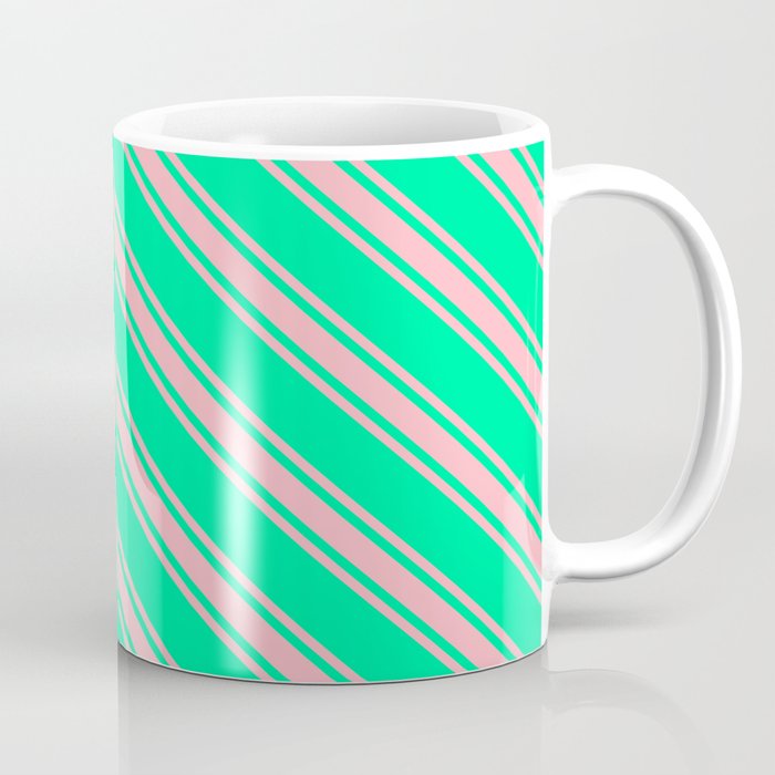 Green & Light Pink Colored Lines Pattern Coffee Mug