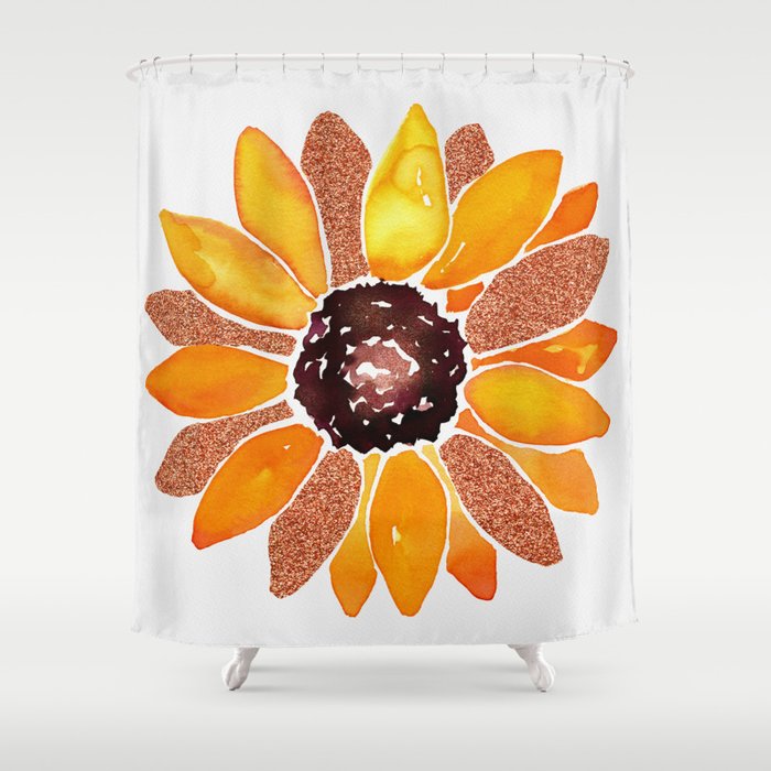 Sunflower Yellow Copper Glitter Shower Curtain