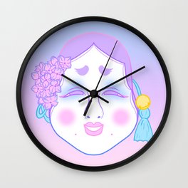 Okame Mask (pastel) Wall Clock | Graphicdesign, Digital, Kawaii, Mask, Vaporwave, Okame, Kamen, Japan, Nippon, Shrine 