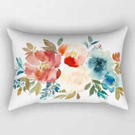 Red Turquoise Teal Floral Watercolor Rectangular Pillow