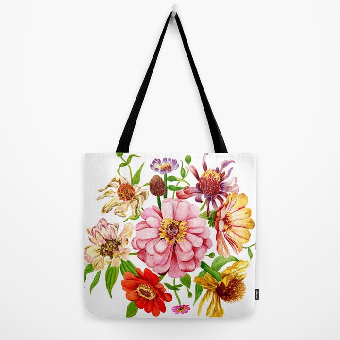 Zinnia Wildflower Floral Painting Tote Bag by Shealeen Louise