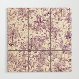 NC wildflowers and bees purple Wood Wall Art
