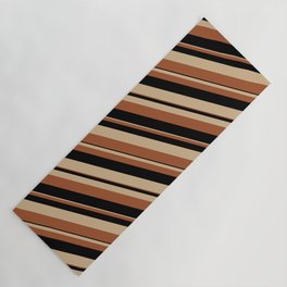 [ Thumbnail: Tan, Sienna & Black Colored Lines/Stripes Pattern Yoga Mat ]