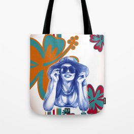 Girl in Blue at the Beach Tote Bag