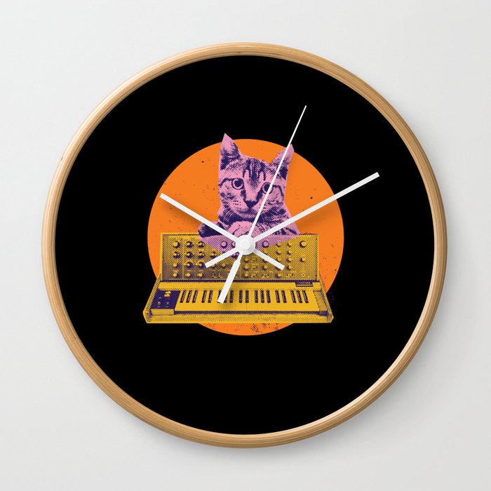 Retro Cat playing on Synth Wall Clock