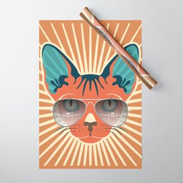 Retro Hipcat & His Sunglasses - Raw Sienna Sunburst Wrapping Paper