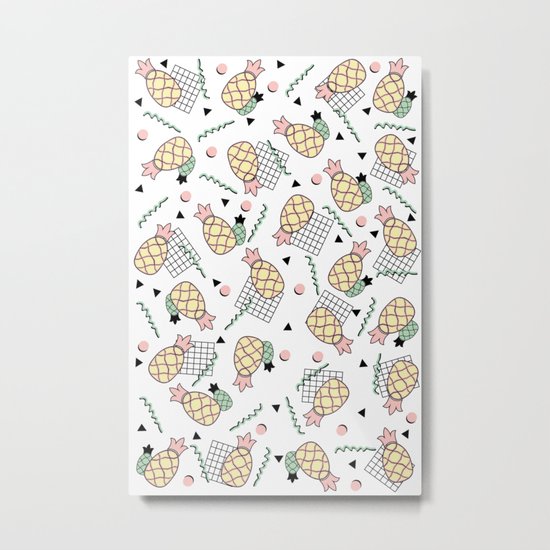 Funky Pineapple Fruit Retro Memphis Disco Pop Design Metal Print