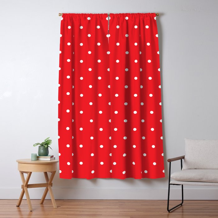 Small White Polka Dots With Red Background Blackout Curtain By
