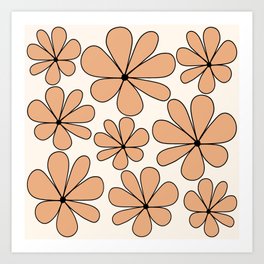 Retro Daisy Pattern XXI Peach Fuzz Orange Bold Floral Art Print