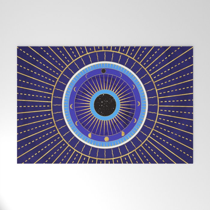 Cobalt Blue Evil Eye Mandala  with Moon Phases Welcome Mat