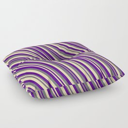 [ Thumbnail: Indigo, Dim Grey, and Tan Colored Lined Pattern Floor Pillow ]
