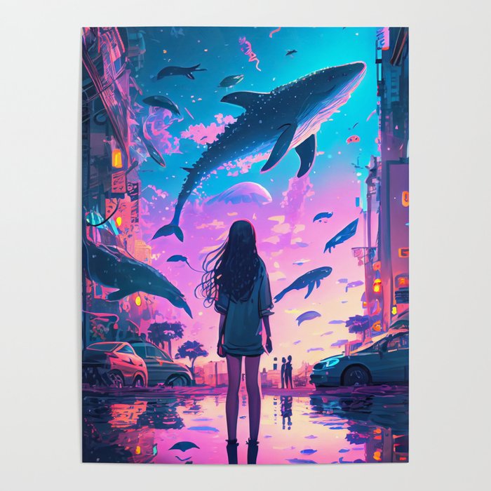 Pastel Skies and Whales Poster