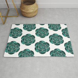 Geometry in Green Coral Color Palette | Emerald Stone colors Rug | Succulent, Rockpattern, Shapes, Floral, Mediterranean, Tropical, Pattern, Watercolor, Zodiac, Vintage 