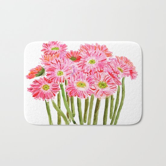 Pink Gerbera Daisy watercolor Bath Mat