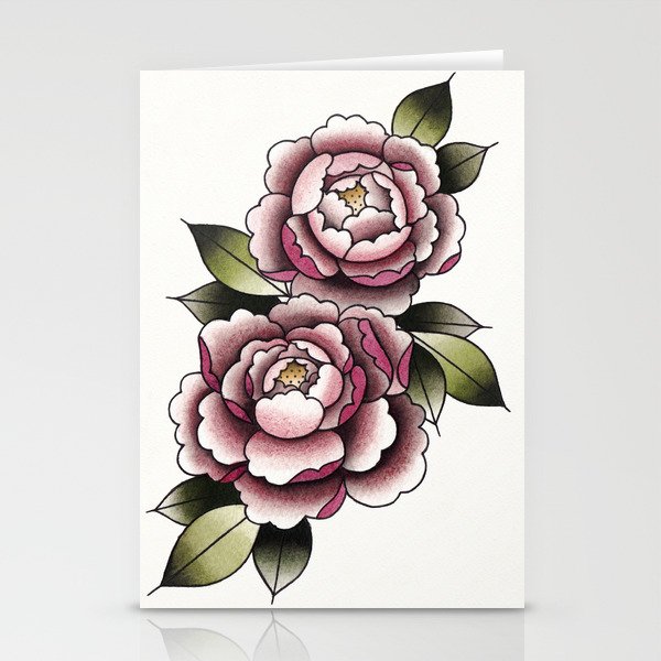 Peonies Watercolor Tattoo Flash By Tinybunnybones Stationery Cards By Tinybunnybones Society6