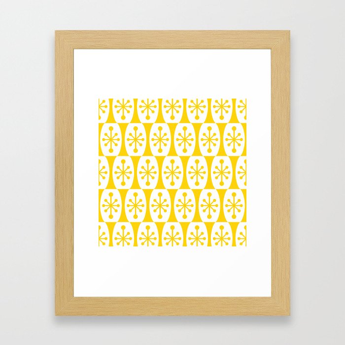 Mid Century Modern Atomic Fusion Pattern Yellow Framed Art Print