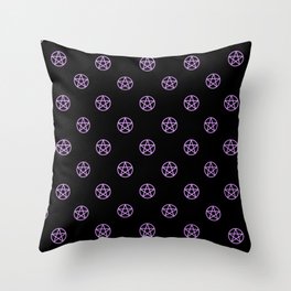 Purple Pentacle Pattern on Black Throw Pillow